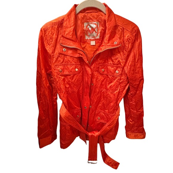 Michael Kors Jackets & Blazers - Michael Kors Womens Orange Metallic Belted Field Utility Jacket Size Medium